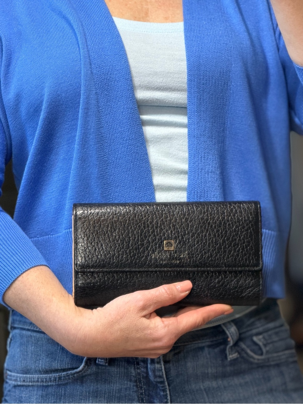 Kate Spade Quiet Luxury Vintage Black Pebbled Leather Wallet Fair Condition
